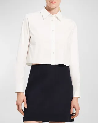 Button-Front Cropped Dress Shirt