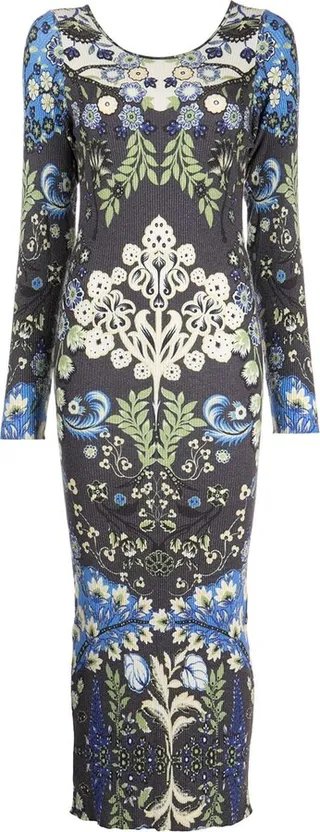 Floral-Print Ribbed-Knit Dress