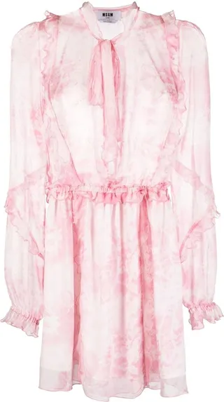 Semi-Sheer Ruffled Floral Dress