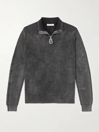 Ribbed Cotton Half-Zip Sweater