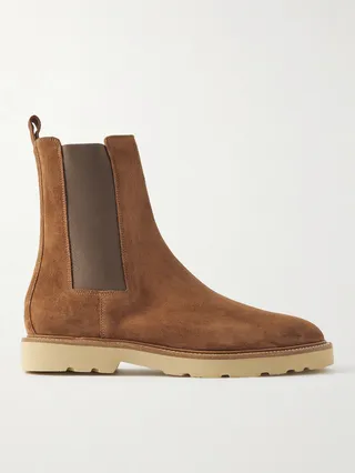 Elton Stripe-Detailed Mesh-Trimmed Suede Chelsea Boots