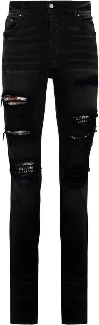 Hibiscus art patch skinny jeans
