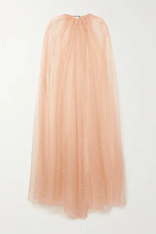 Monique Lhuillier - Glittered Tulle Cape - Cream