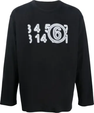 Black Numbers-Print Long-Sleeve T-Shirt