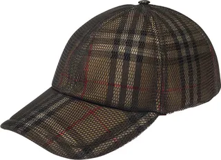 Brown Baseball Cap With Vintage Check Motif And Mesh Overlay In Polyester Man