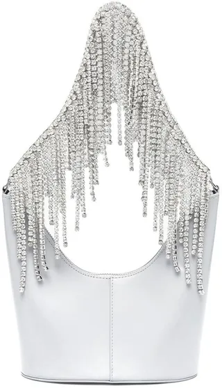 Bean crystal-embellished fringe shoulder bag