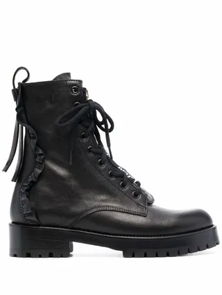 Ruffle-Detail Lace-Up Ankle Boots