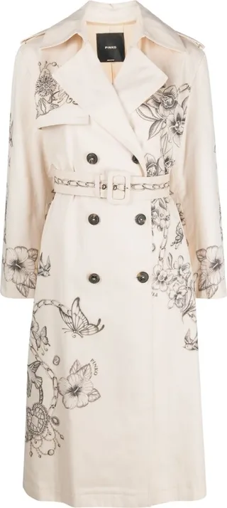 Printed Double-Breasted Cotton-Gabardine Trench Coat