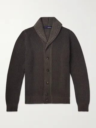 Shawl-Collar Ribbed Cashmere Cardigan