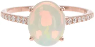 14k Rose Gold Pavé Diamond & Prong Set Opal Ring