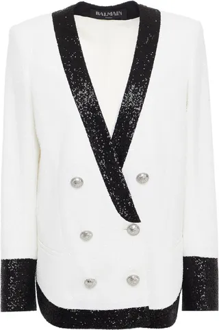 Two-tone double-breasted sequined woven blazer