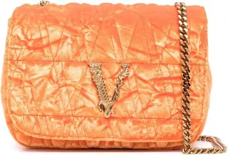 Orange Velvet Quilted Cross Body Bag