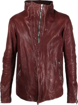 Distressed-Effect Leather Jacket