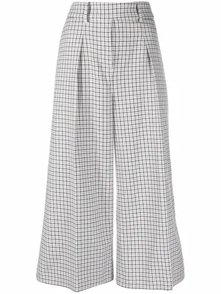 Check Wide-Leg Cropped Trousers