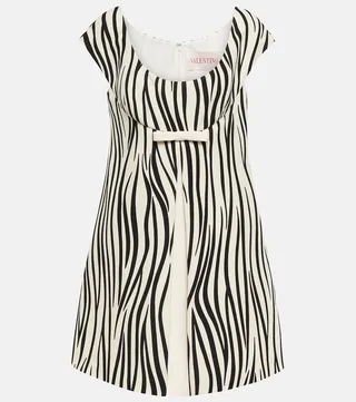 Zebra-print wool-blend crepe minidress