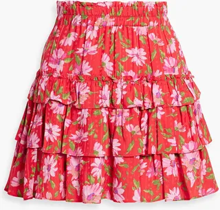 Corbett tiered floral-print jacquard mini skirt