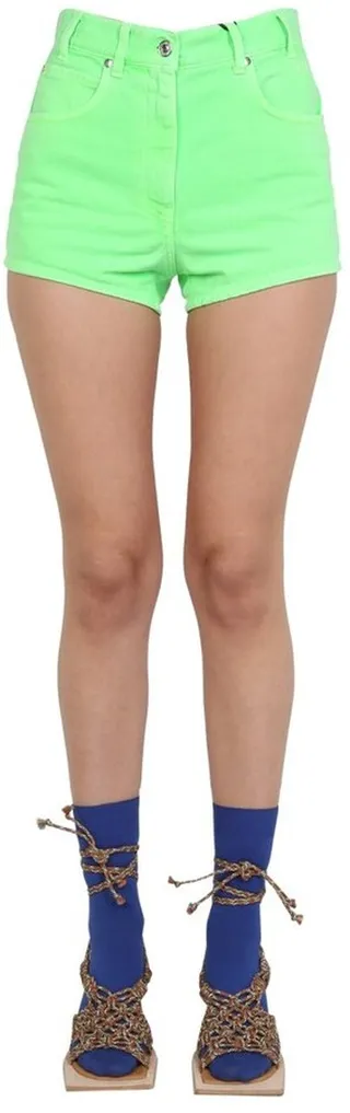MSGM Logo Patch High-Waisted Denim Shorts