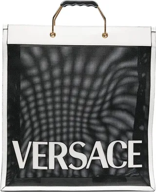 White And Black Logo Shopper Tote