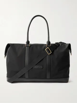 Leather-Trimmed Nylon Weekend Bag