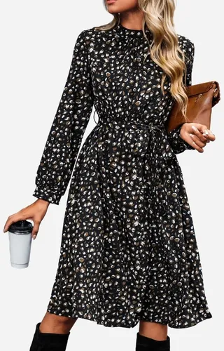 Women's Long Sleeve Speckled A Line Midi Dress - Cupshe -Black-S