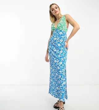 ASOS DESIGN Tall open back slip midi dress in mixed prints