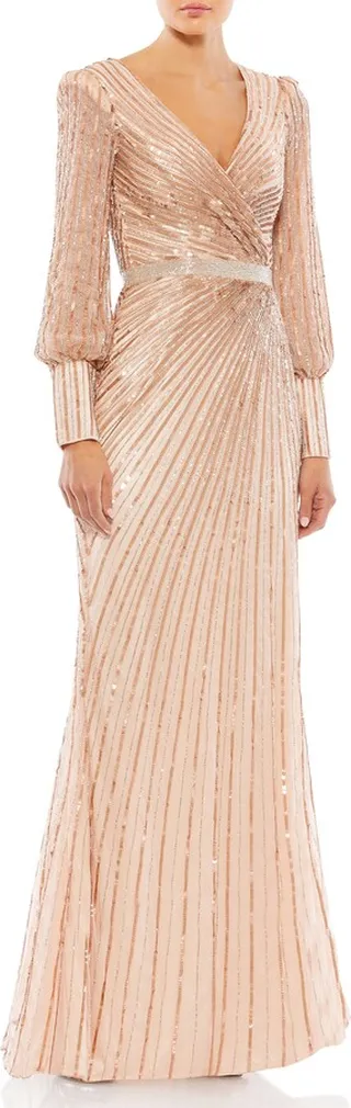 Sequin Long Sleeve Sheath Gown