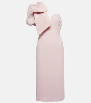 Bow-trimmed one-shoulder midi dress