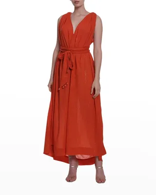 Locanda Belted Metallic Stripe Maxi Dress