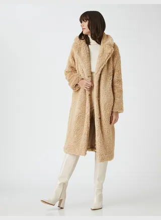 Oversized Plushy Coat Button Lappel Collar