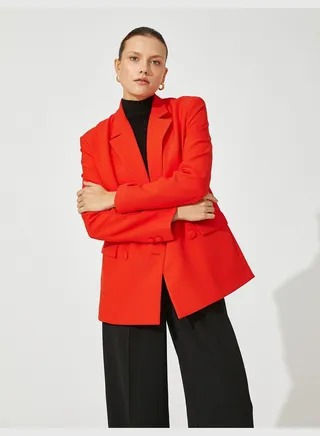 Button Pocket Detail Wrapped Blazer Jacket