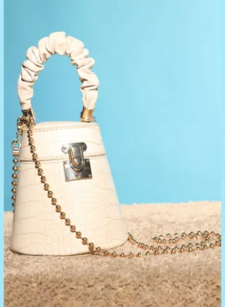 Textured Push Lock Hand Bag with Handle detail
