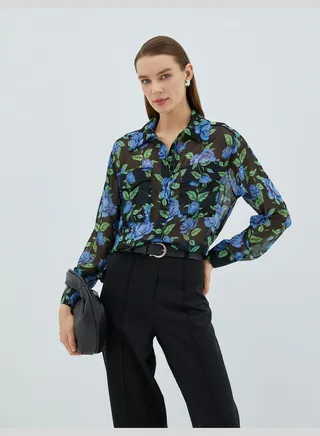 Floral Chiffon Shirt Pocket