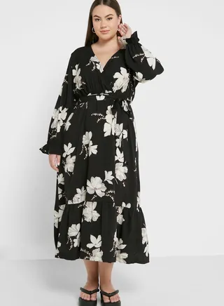 Tie Waist Detail Fit & Flare Printed Dress