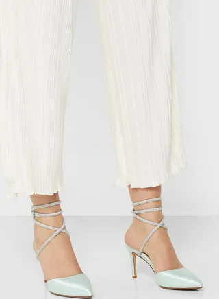 Diamante Ankle Strap Pointed Pump