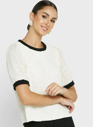 Contrast Trim Textured Top