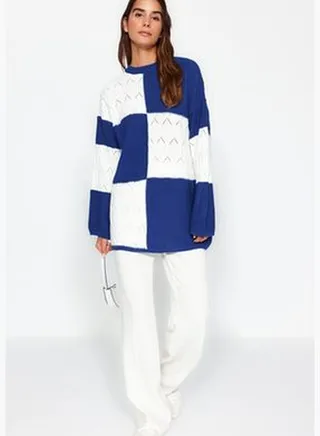 Blue Plaid / Checkered Openwork Knitwear TCTAW24AK00055