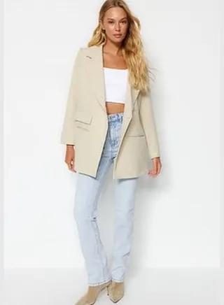 Stone Oversize Lined Woven Blazer Jacket TWOAW24BC00070