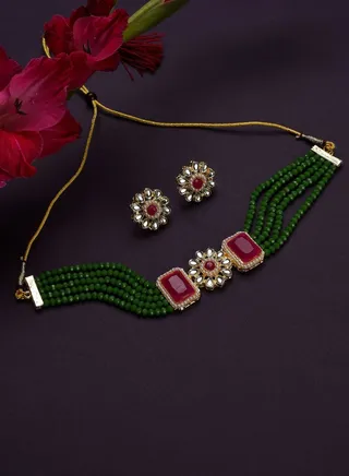 Gold Plated Beaded Necklace Set