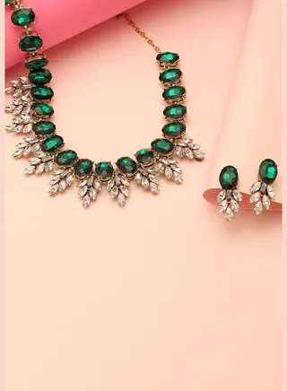 Gold Plated Designer Stone Necklace and Earring Set