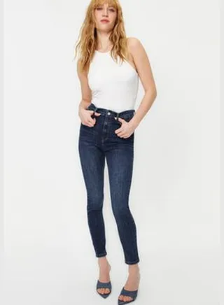 Dark Blue Push Up High Waist Skinny Jeans TWOSS24JE00065
