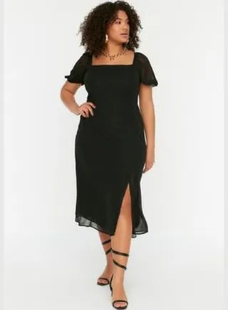 Black Woven Slit Dress TBBSS22AH0012