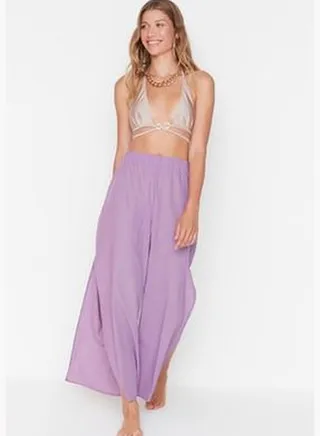 Lilac Linen Textured Slit Trousers TBESS21PL0493