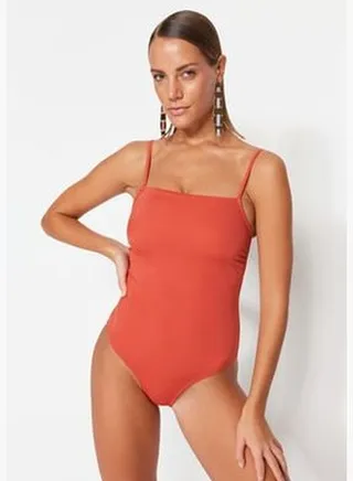 Cinnamon Square Collar Regular Leg Swimsuit TBESS22MA0006