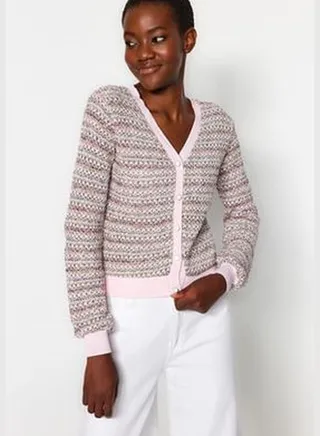 Pink Cotton Gradient Knitwear Cardigan TWOAW24HI00209