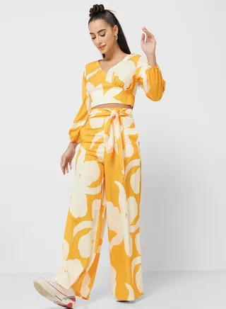 Printed Crop Top & Pants Set