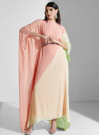 Color Block Belted Jalabiya