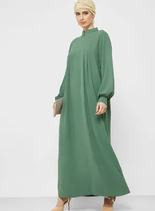 Puff Sleeve Dress With Zipper