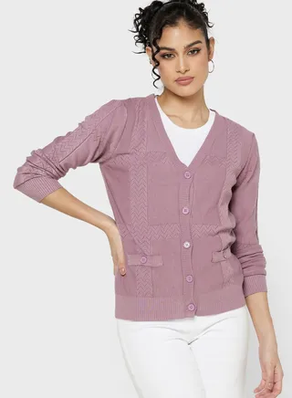 V Neck Cardigan Set