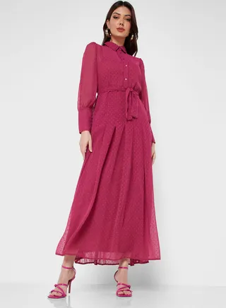 Textured Dress With Belt