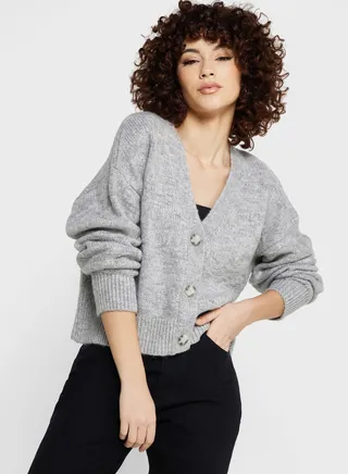 Plunge Neck Knitted Cardigan